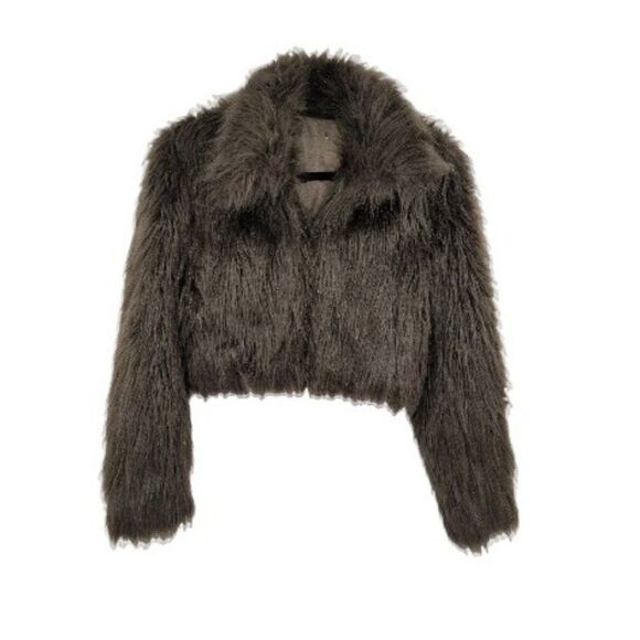 Vtg 70's Glam Faux Fur Shaggy Cropped Long Sleeve Jacket‎ Brown Sz S - Picture 7 of 8